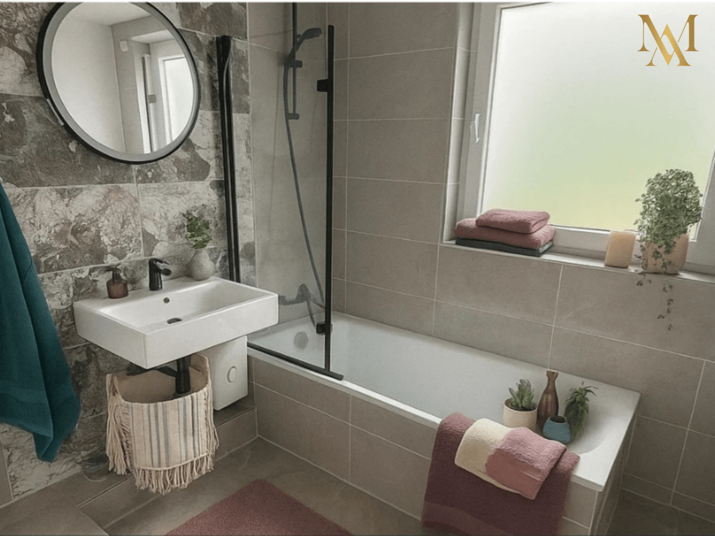 Modernes Bad mit Fenster und Wanne