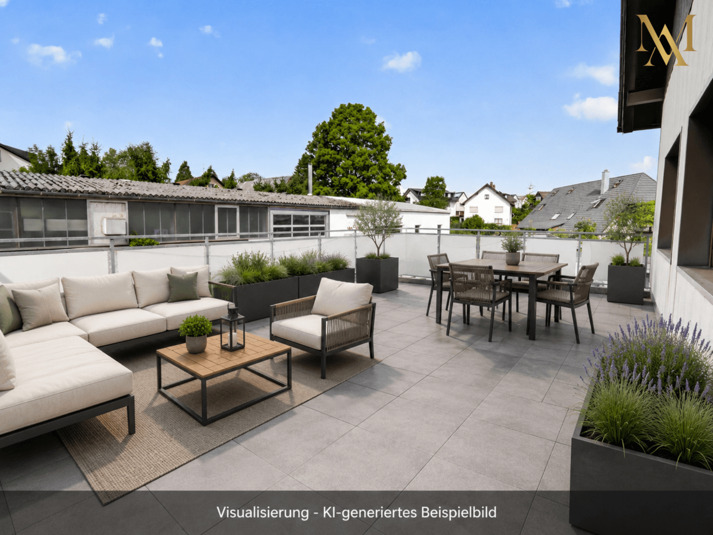 Direkter Zugang vom Wohnbereich auf die großzügige Dachterrasse